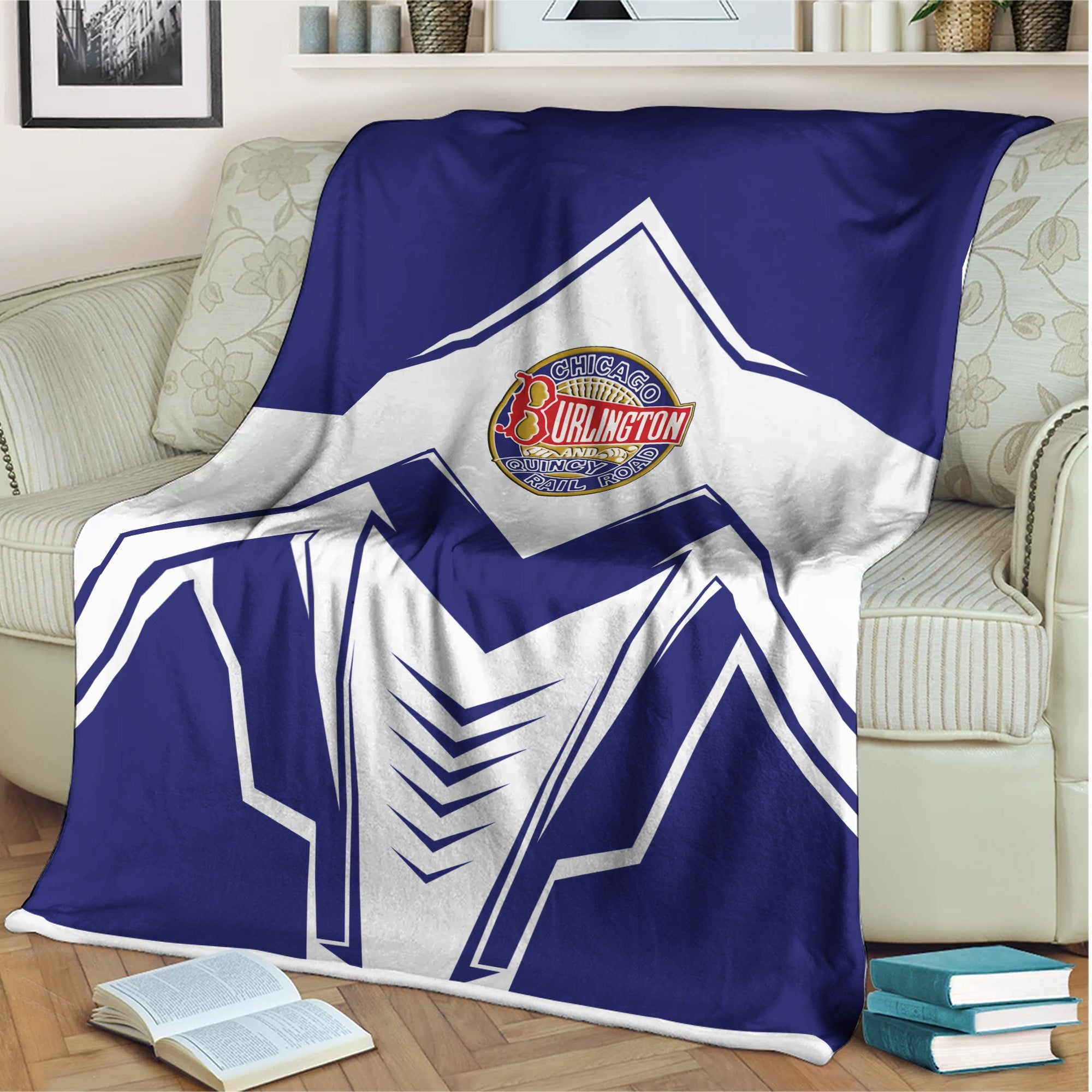 Railspirit Chicago, Burlington and Quincy Railroad Blanket Railway Trainspotter Style Blanket Gift Idea For Foamers