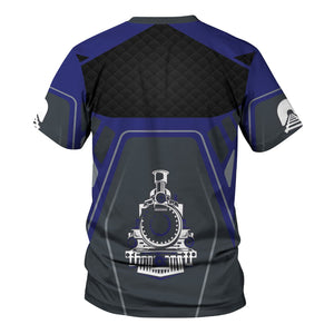 Railspirit Personalized Chicago, Burlington and Quincy Railroad T-Shirt Steam Locomotive Engine Graphic Train Shirt All Over Print