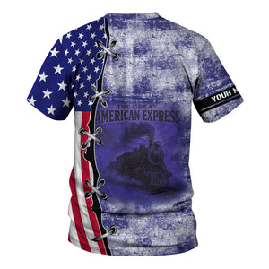 Railspirit Personalized Chicago, Burlington and Quincy Railroad T-Shirt Retro American Express Train With USA Flag Shirt