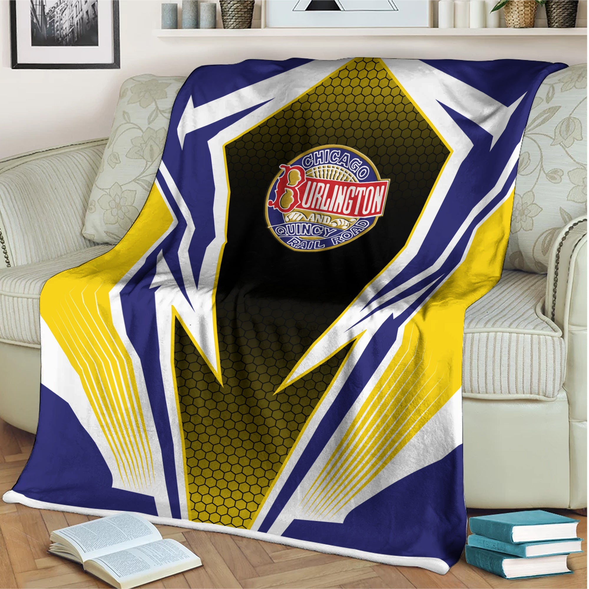Railspirit Chicago, Burlington and Quincy Railroad Blanket Lightning Graphic Style Blanket Gift Idea For Train Lover