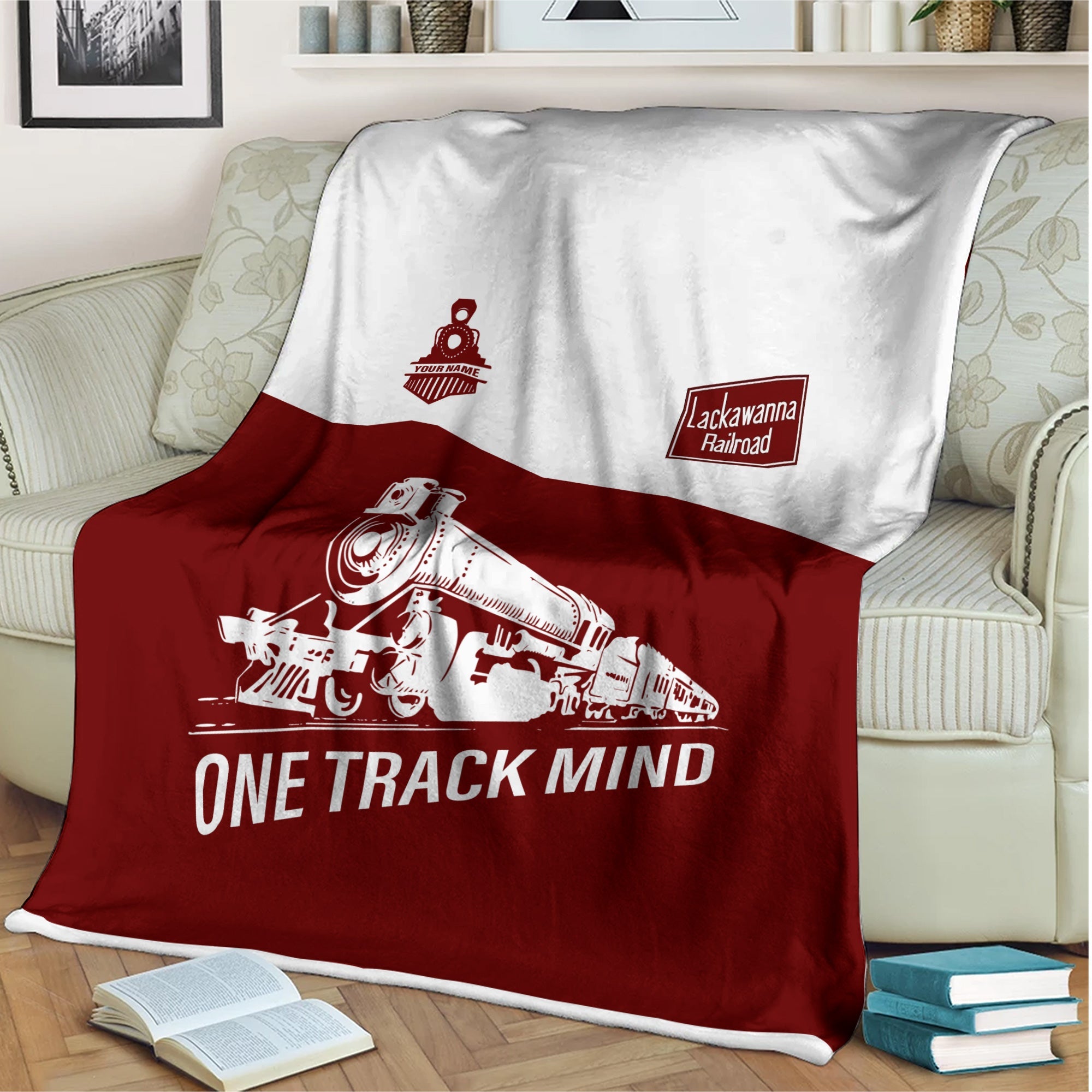 Railspirit Personalized Delaware, Lackawanna and Western Railroad Blanket One Track Mind DL&W Train Blanket Gift Idea For Train Lover