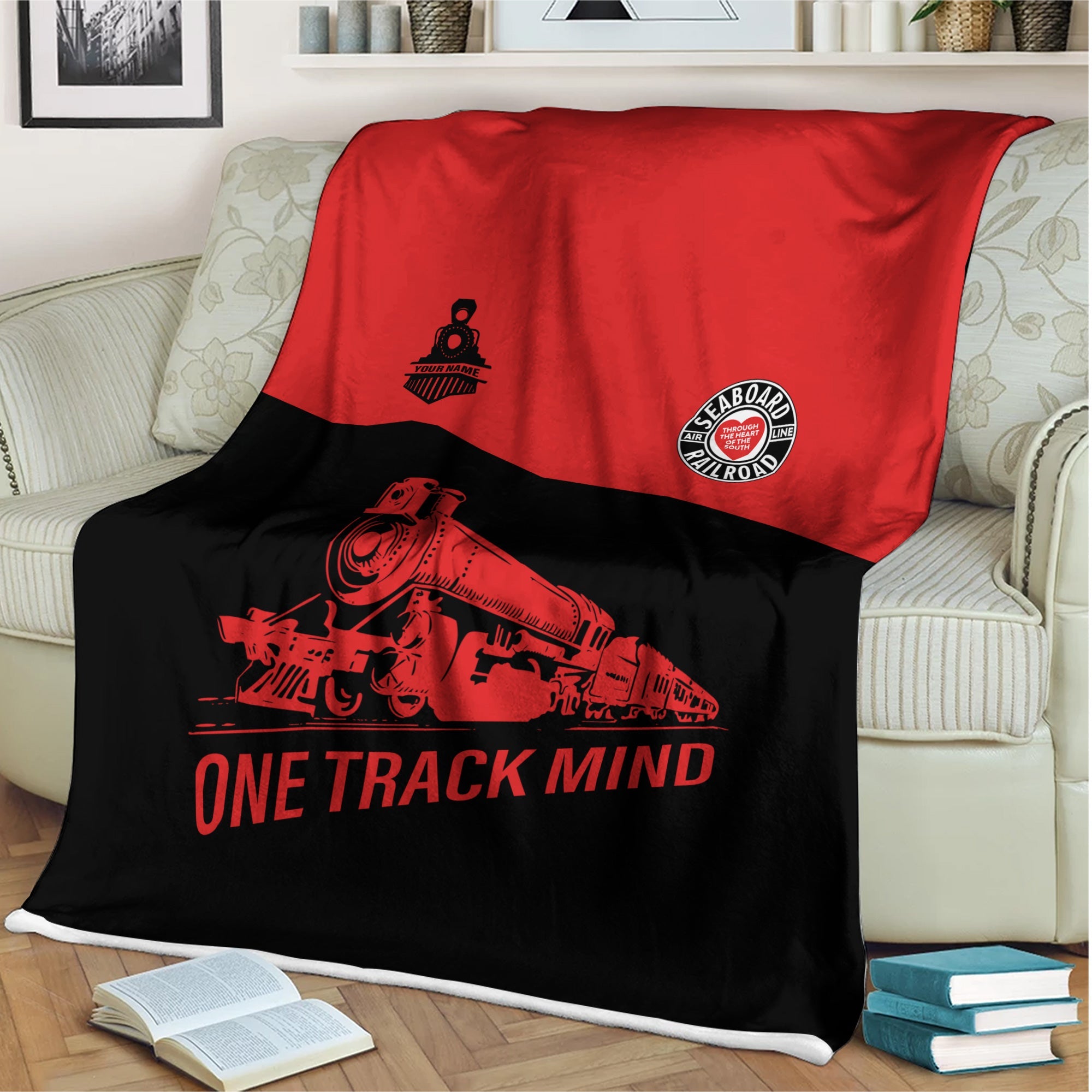 Railspirit Personalized Seaboard Air Line Railroad Blanket One Track Mind Train Blanket Gift Idea For Train Lover