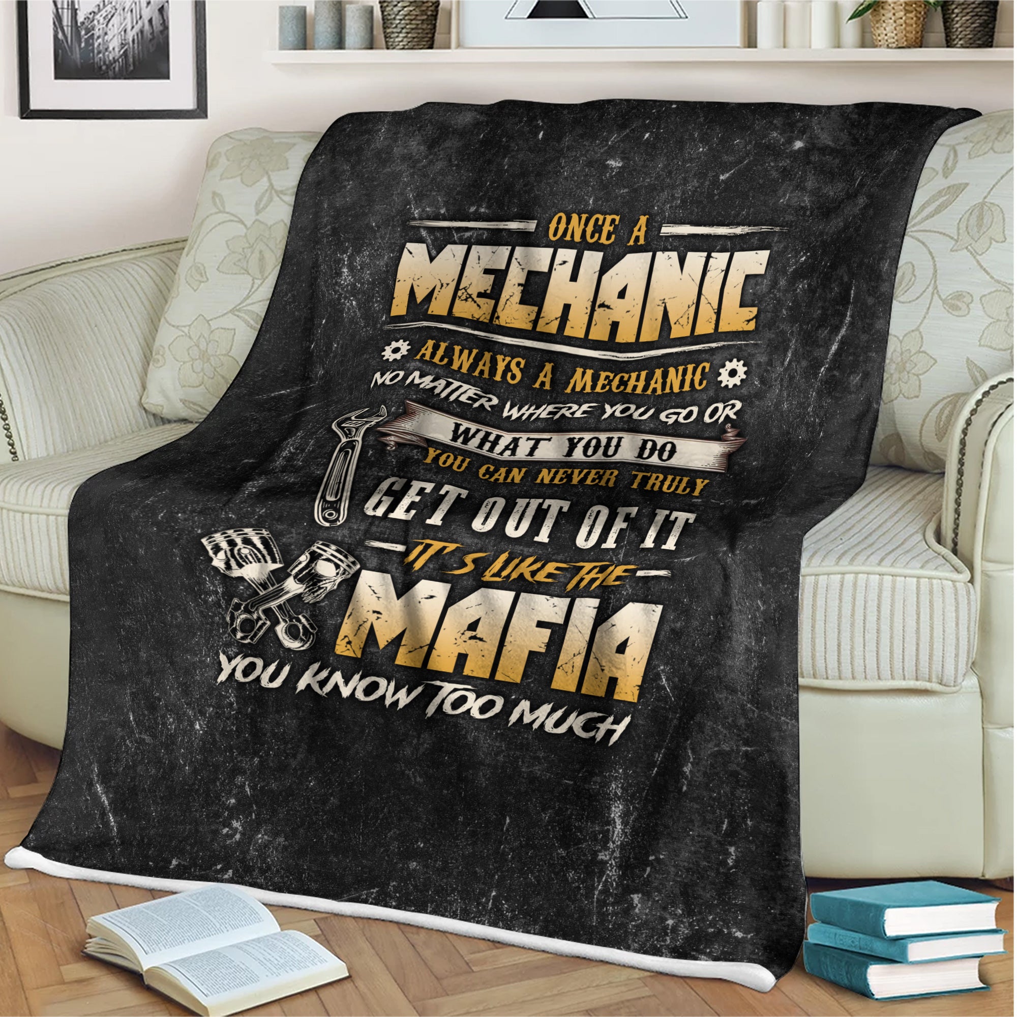 Once a Mechanic Always a Mechanic Blanket, Funny Mechanic Apparel, Car Repair Mafia Blanket for Mechanics, Blanket Gift for Auto Technicians