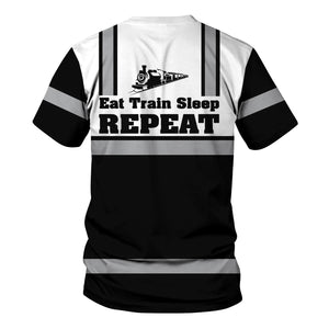 Railspirit Custom Name Atlantic Coast Line Railroad T Shirt Eat Train Sleep Repeat Printed Train Shirt