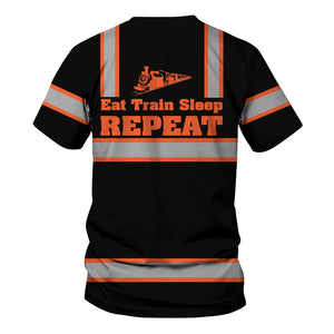 Railspirit Custom Name Illinois Central Railroad T Shirt Eat Train Sleep Repeat Printed Train Shirt