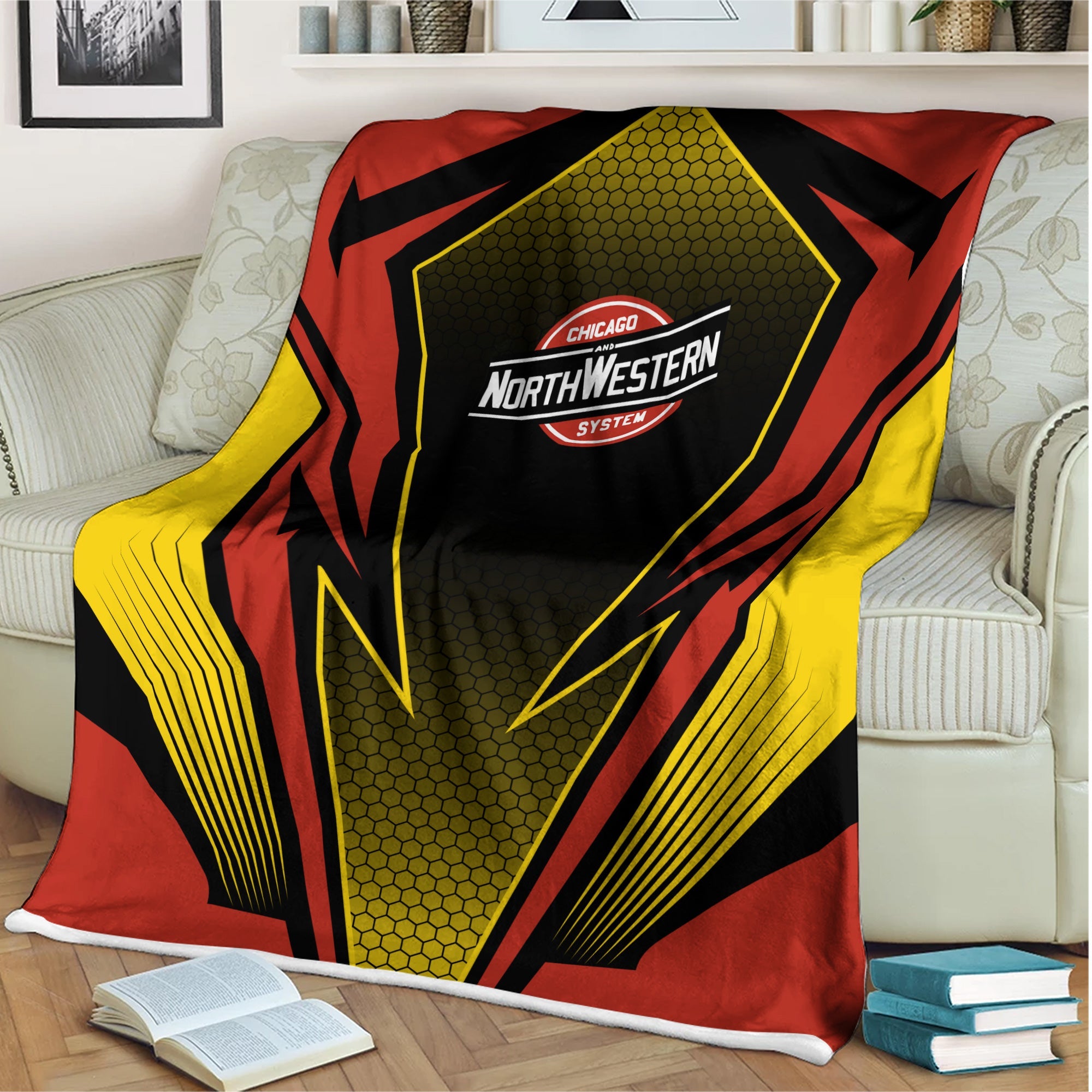 Railspirit Chicago and North Western Railway Blanket Lightning Graphic Style Blanket Gift Idea For Train Lover
