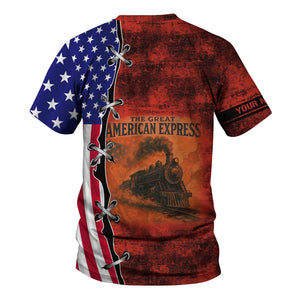 Railspirit Personalized Chicago and North Western Railway T-Shirt Retro American Express Train With USA Flag Shirt