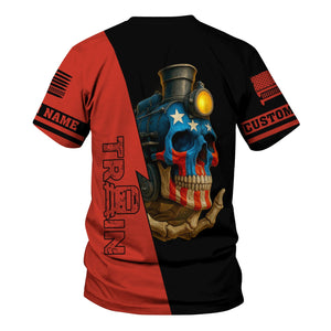 Railspirit Personalized Chicago and North Western Railway T-Shirt Train Skull American Flag Shirt All Over Print