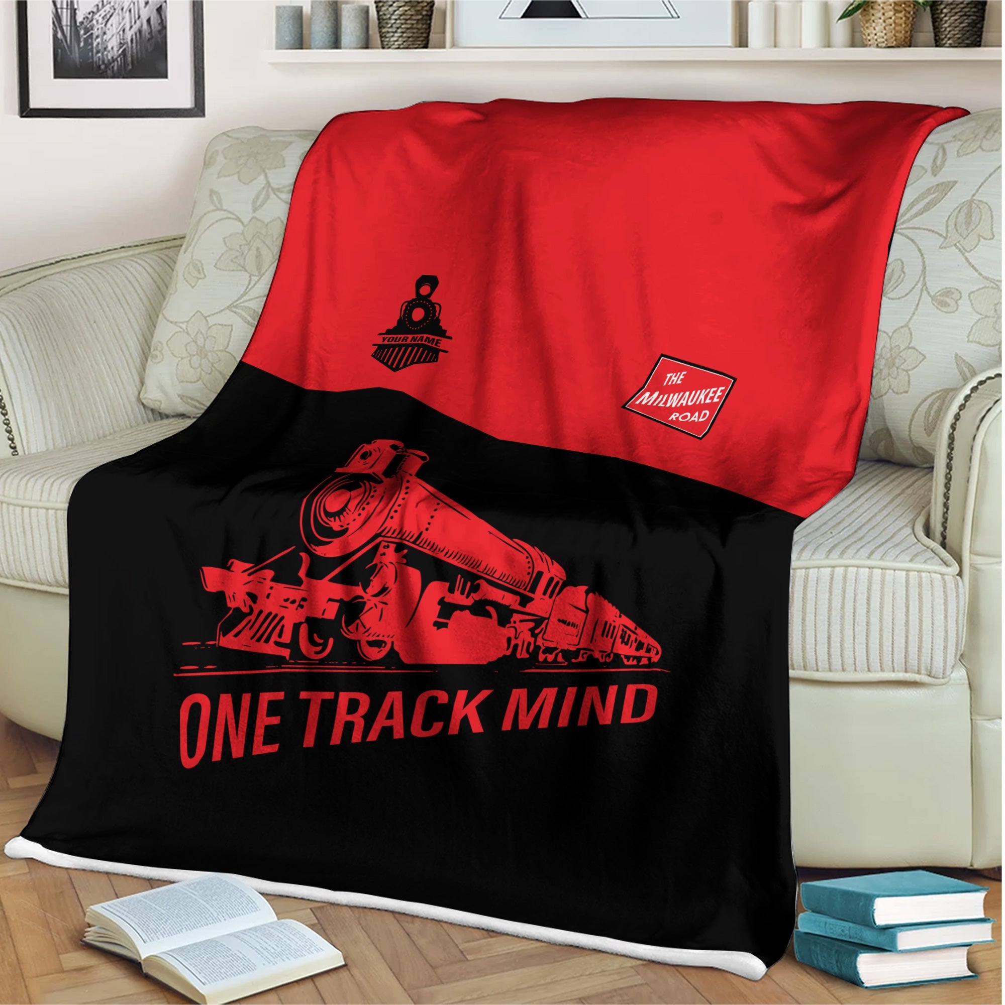 Railspirit Personalized Chicago, Milwaukee, St. Paul and Pacific Railroad Blanket One Track Mind Milwaukee Road Train Blanket Gift Idea For Train Lover