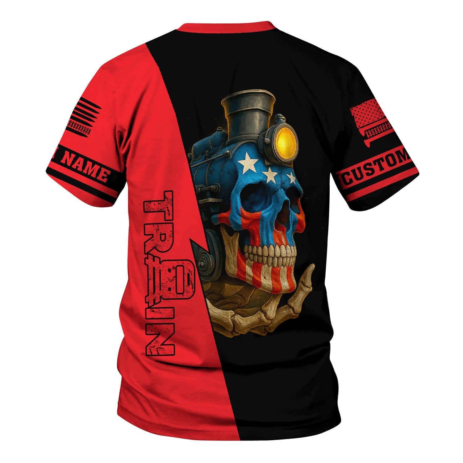 Railspirit Personalized Chicago, Milwaukee, St. Paul and Pacific Railroad T-Shirt Train Skull American Flag Milwaukee Road Shirt All Over Print