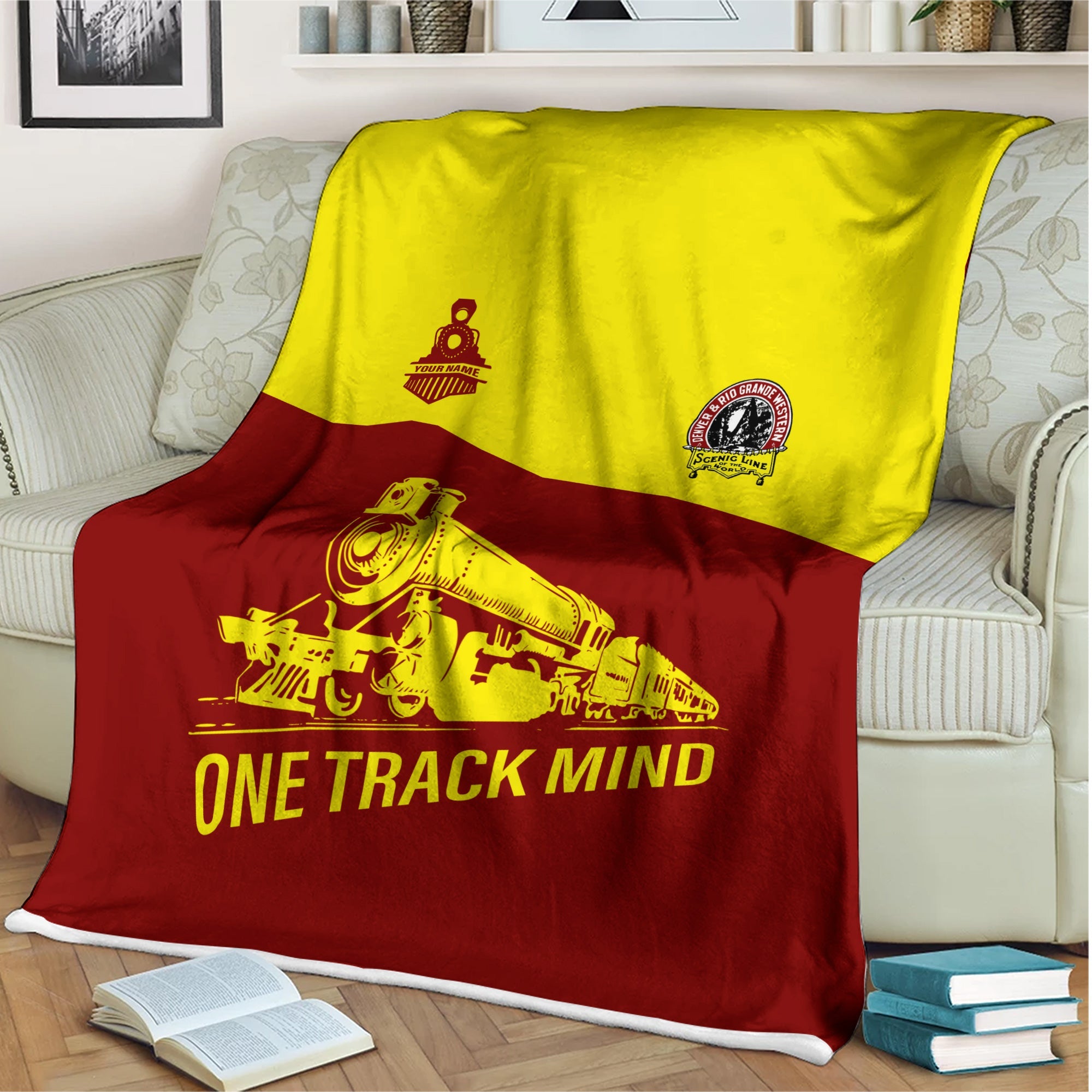 Railspirit Personalized Denver and Rio Grande Western Railroad Blanket One Track Mind Train Blanket Gift Idea For Train Lover