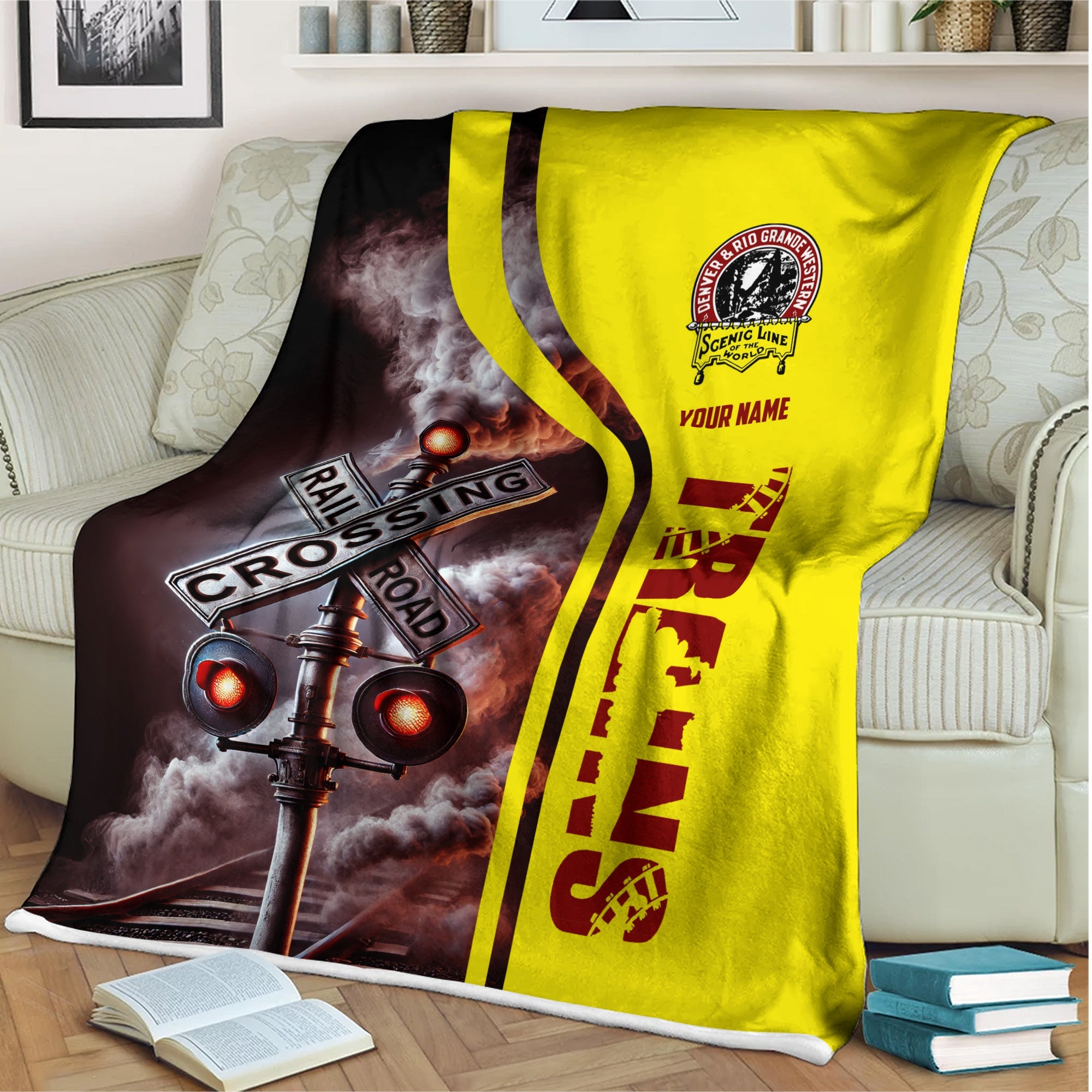 Railspirit Personalized Denver and Rio Grande Western Railroad Blanket Railroad Crossing Sign Blanket All Over Print