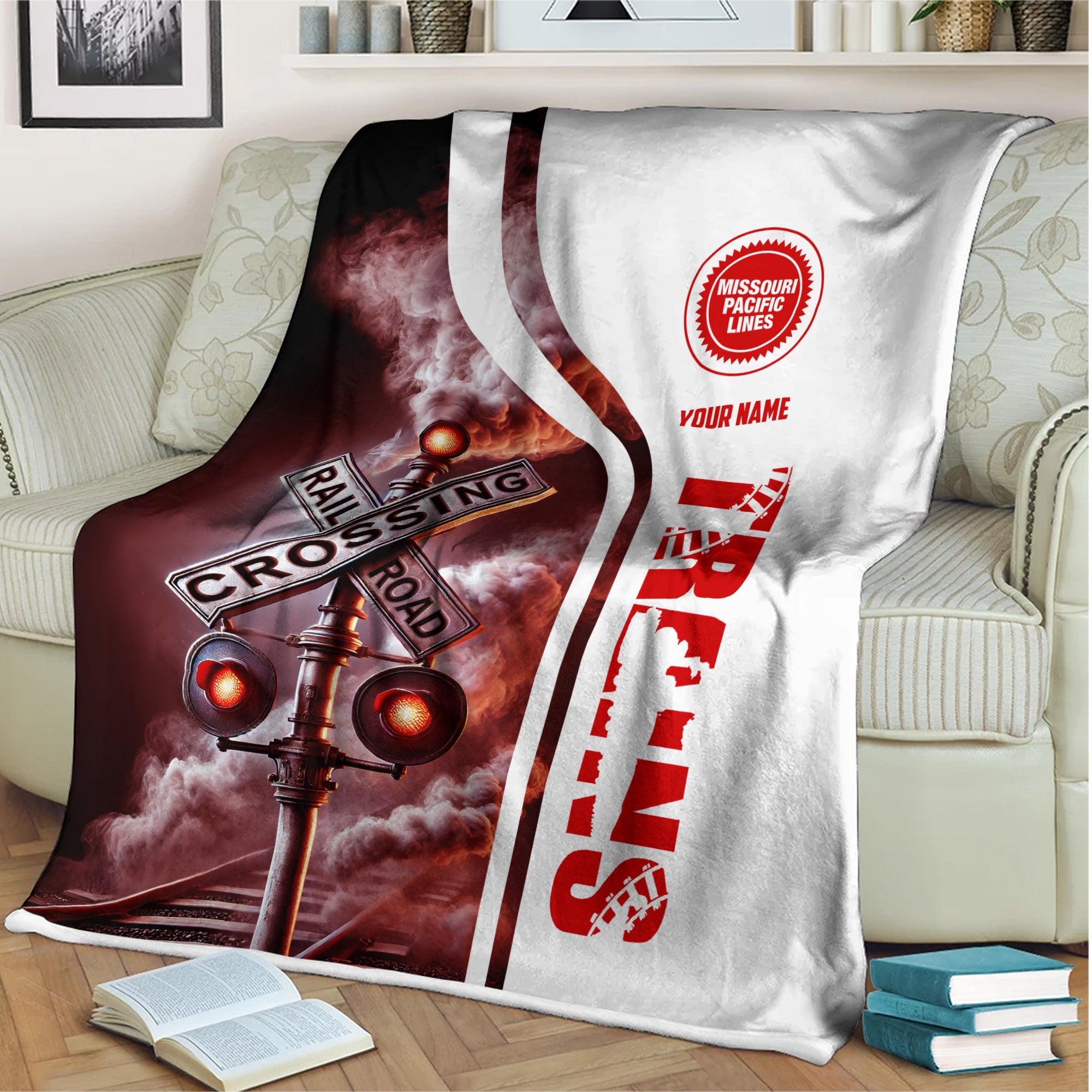 Railspirit Personalized Missouri Pacific Railroad Blanket Railroad Crossing Sign Blanket All Over Print