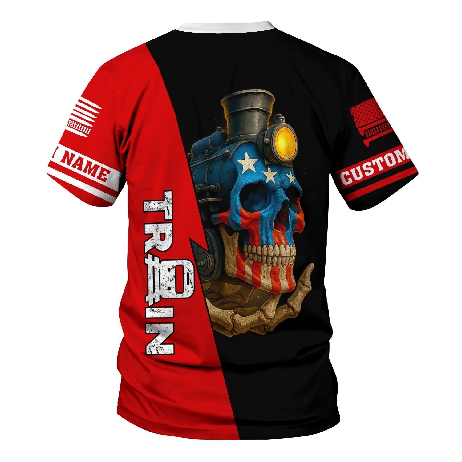 Railspirit Personalized Missouri Pacific Railroad T-Shirt Train Skull American Flag Shirt All Over Print