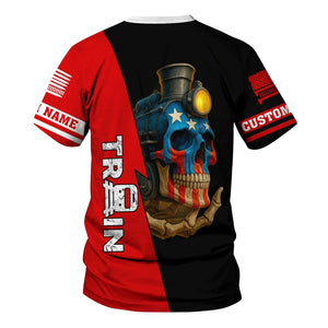 Railspirit Personalized Missouri Pacific Railroad T-Shirt Train Skull American Flag Shirt All Over Print