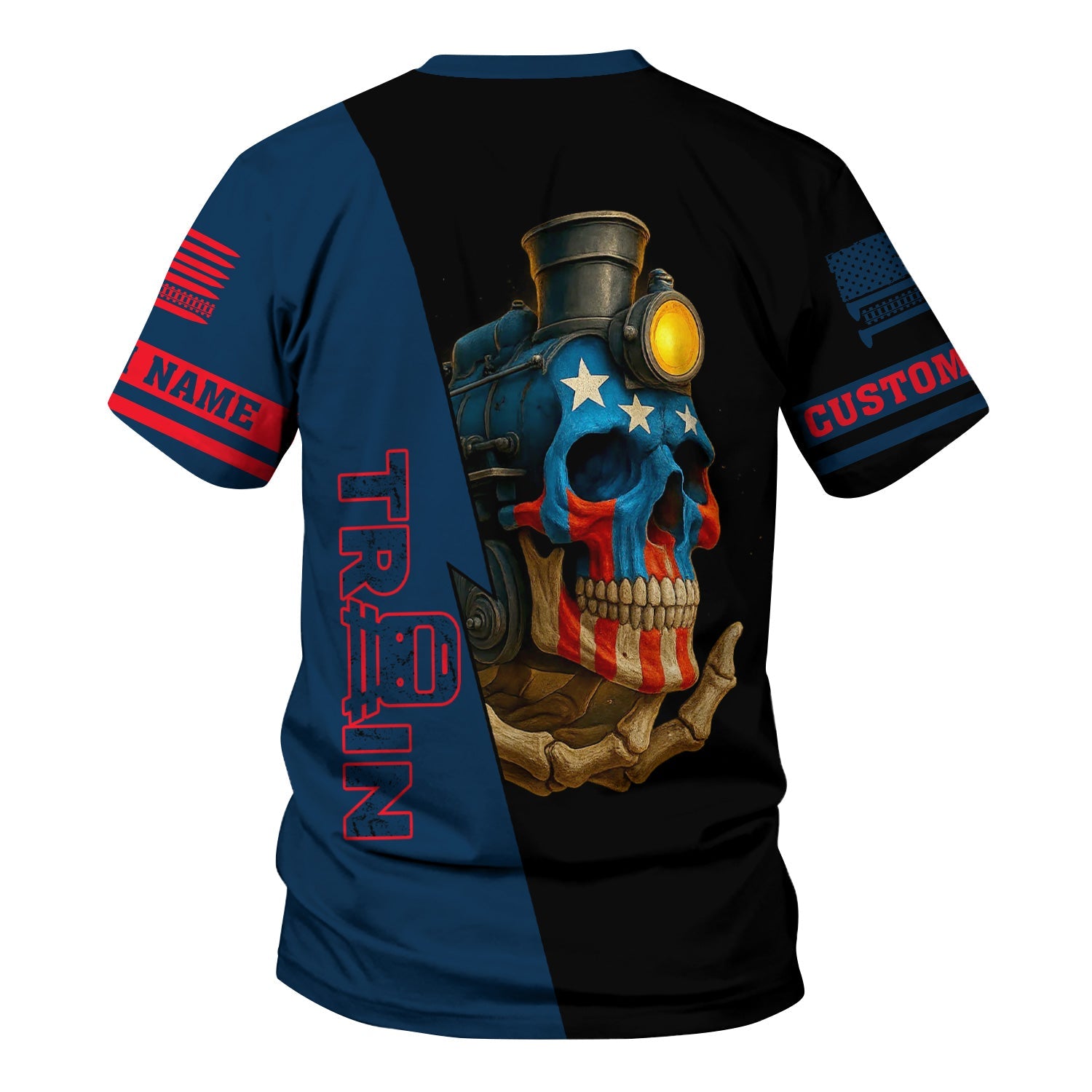 Railspirit Personalized Wabash Railroad T-Shirt Train Skull American Flag Shirt All Over Print