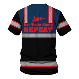 Railspirit Custom Name Wabash Railroad T Shirt Eat Train Sleep Repeat Printed Train Shirt
