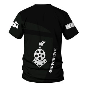 Railspirit Personalized Reading Railroad T-Shirt All Aboard Steam Train Movie Projector Style Shirt