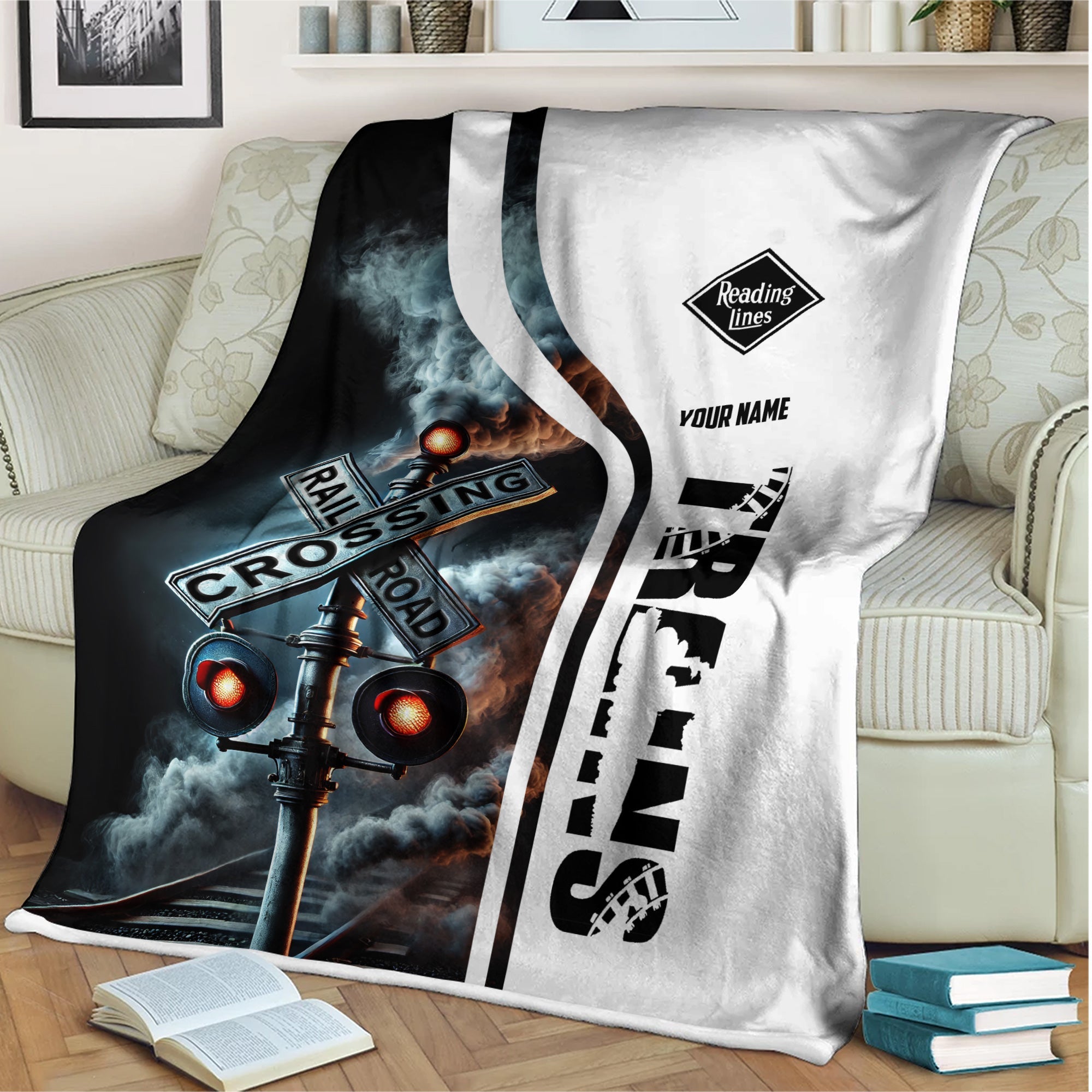 Railspirit Personalized Reading Railroad Blanket Railroad Crossing Sign Blanket All Over Print