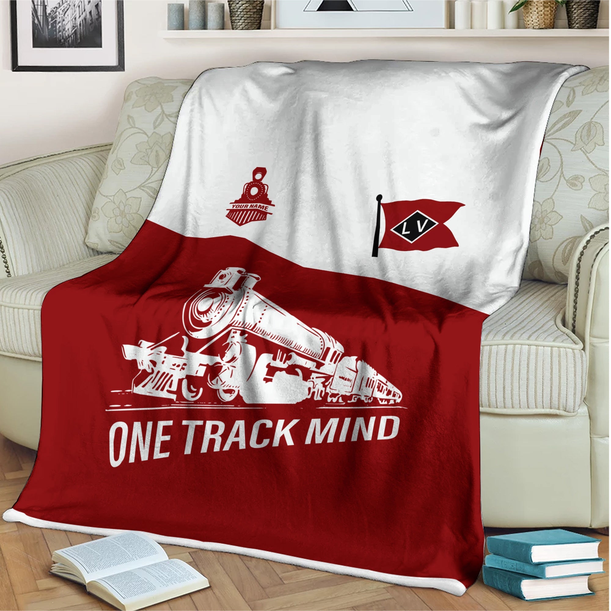 Railspirit Personalized Lehigh Valley Railroad Blanket One Track Mind Train Blanket Gift Idea For Train Lover