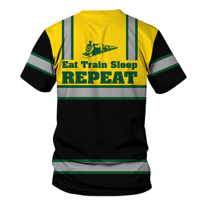 Railspirit Custom Name Maine Central Railroad T Shirt Eat Train Sleep Repeat Printed Train Shirt