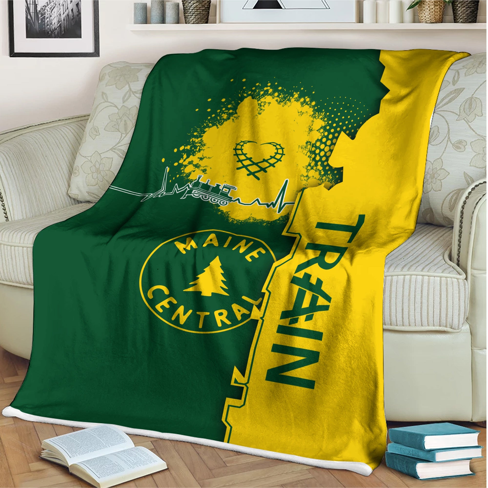 Railspirit Maine Central Railroad Blanket Engine Heartbeat and Track Love Style Blanket Gift Idea For Train Lovers