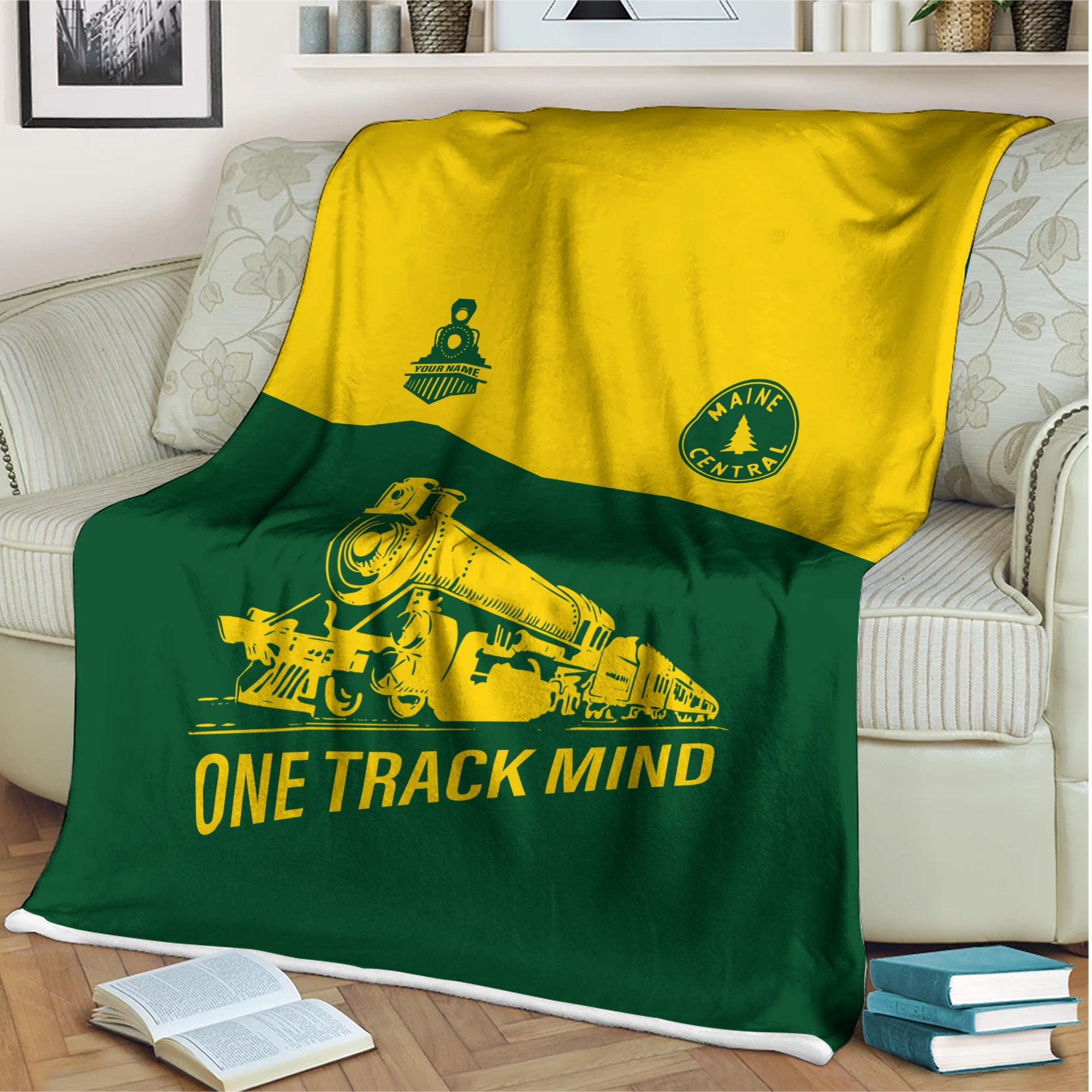 Railspirit Personalized Maine Central Railroad Blanket One Track Mind Train Blanket Gift Idea For Train Lover