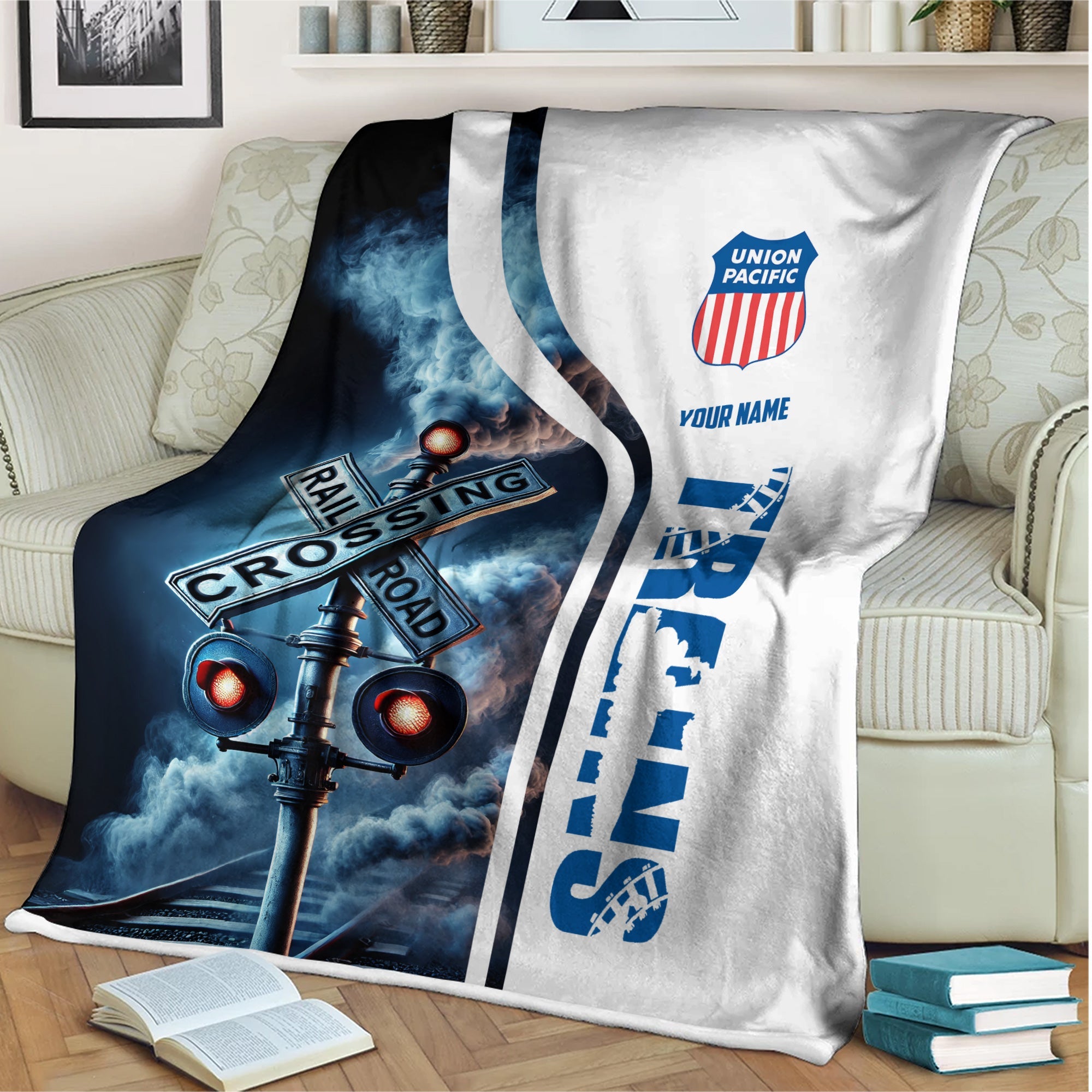 Railspirit Personalized Union Pacific Railroad Blanket Railroad Crossing Sign Big Boy Blanket All Over Print