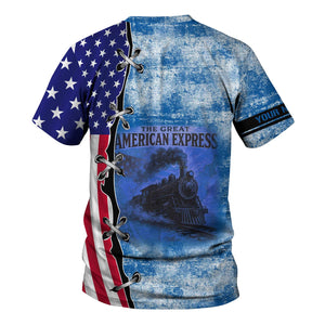 Railspirit Personalized Union Pacific Railroad T-Shirt Retro American Express Train With USA Flag Big Boy Shirt