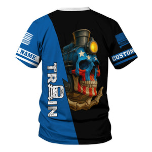 Railspirit Personalized Union Pacific Railroad T-Shirt Train Skull American Flag Big Boy Shirt All Over Print