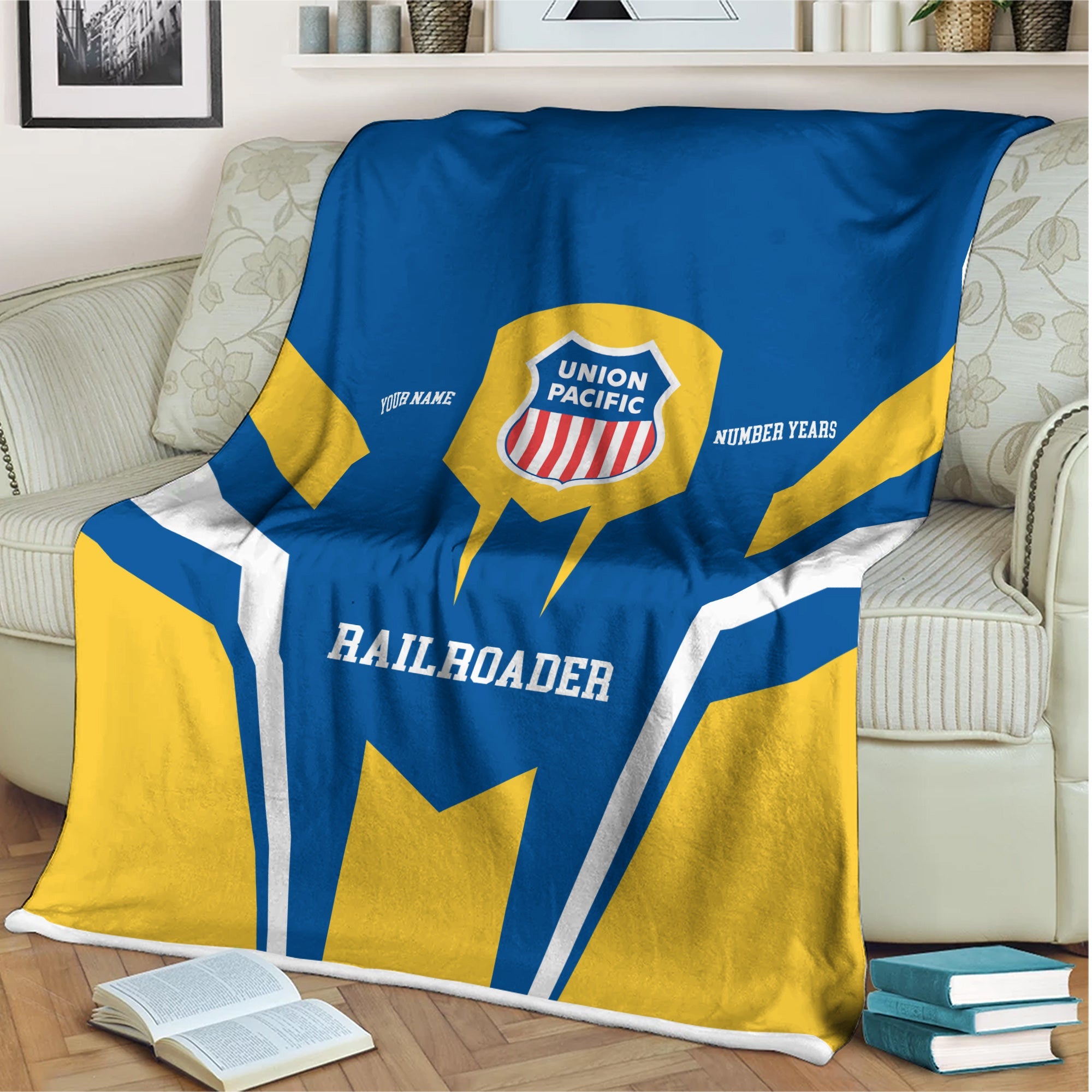 Railspirit Personalized Union Pacific Railroad Blanket Custom Year Railroader Big Boy Gift Idea For Train Lover