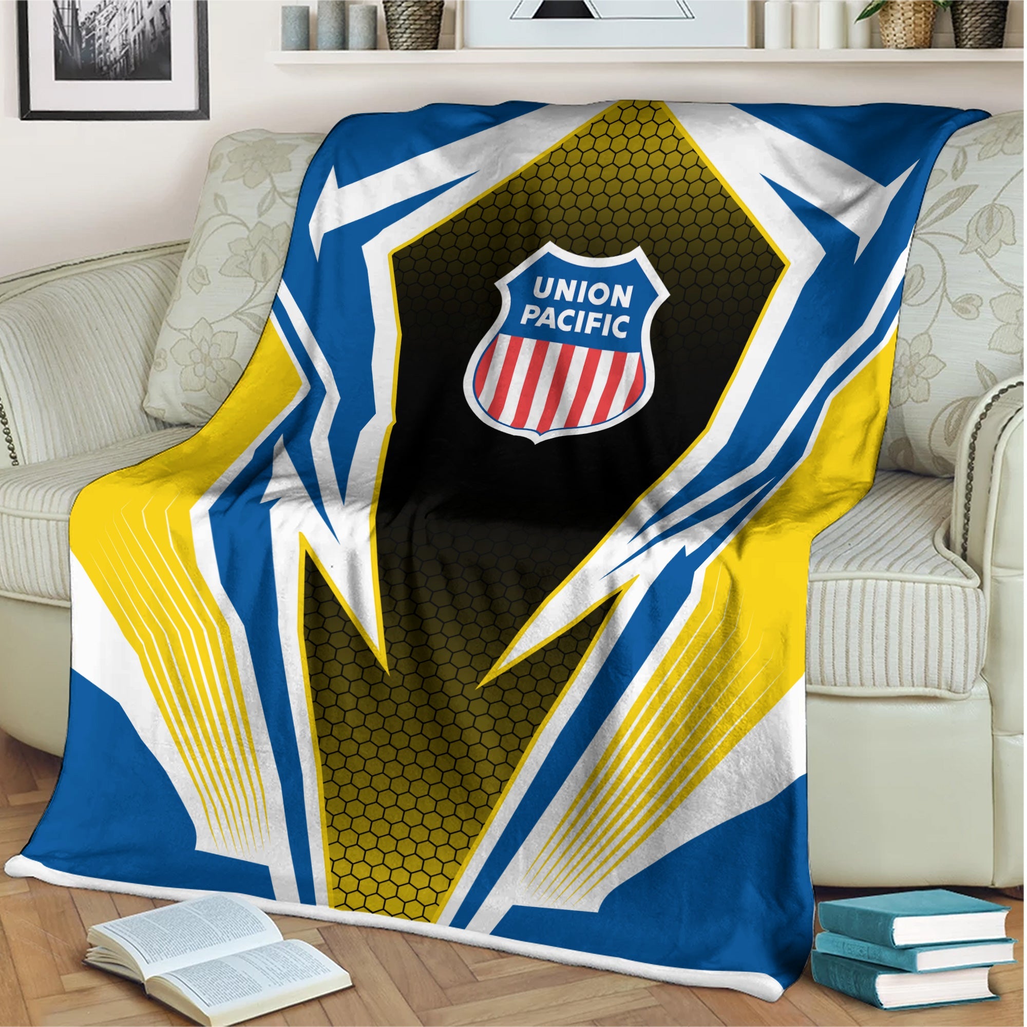 Railspirit Union Pacific Railroad Blanket Lightning Graphic Style Big Boy Blanket Gift Idea For Train Lover