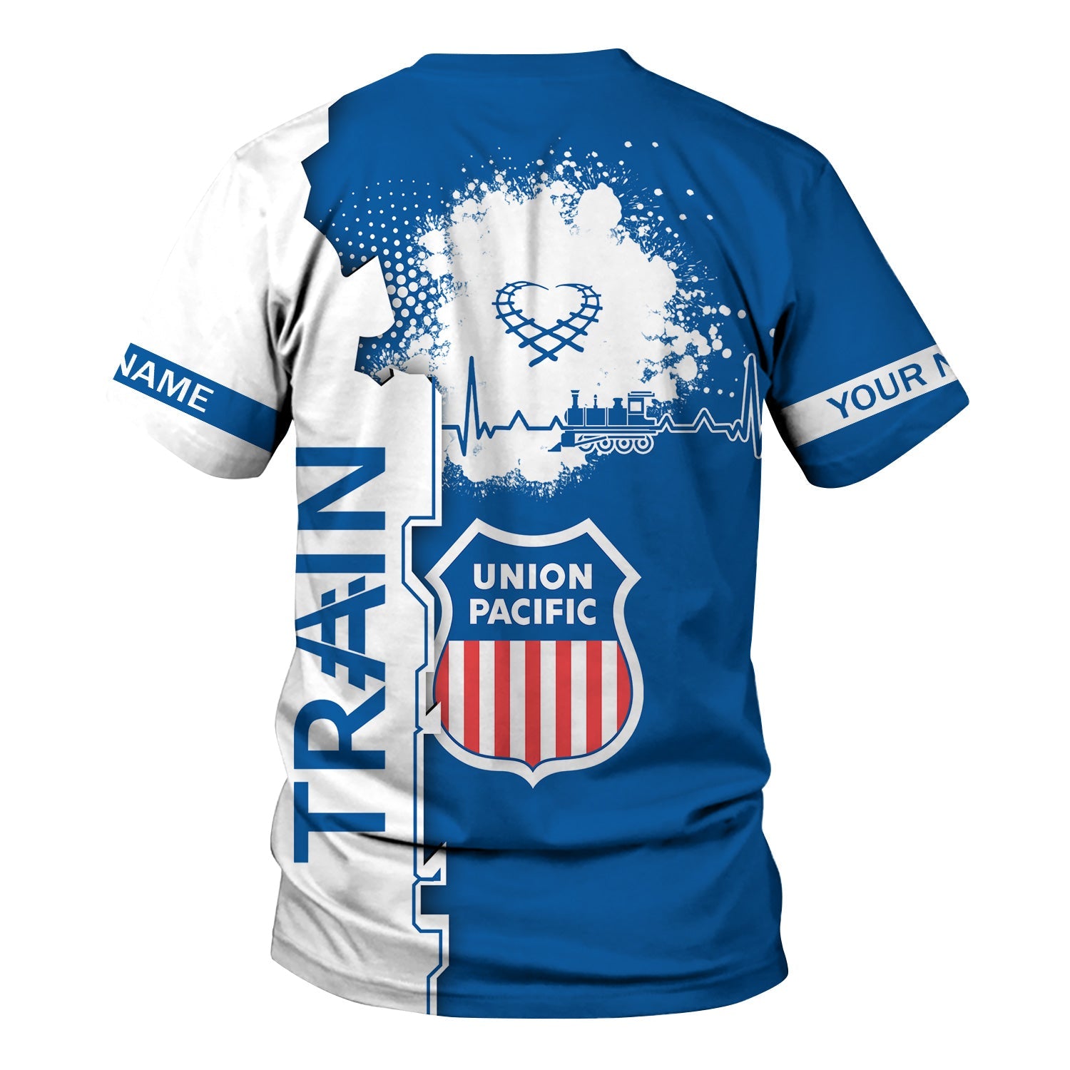 Railspirit Personalized Union Pacific Railroad T-Shirt Engine Heartbeat and Track Love Style Big Boy Shirt Gift Idea For Train Lovers