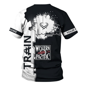Railspirit Personalized Western Pacific Railroad T-Shirt Engine Heartbeat and Track Love Style Shirt Gift Idea For Train Lovers