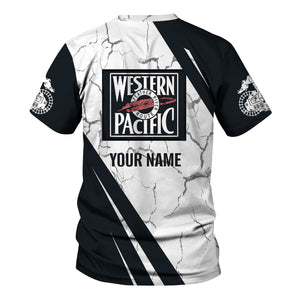 Railspirit Personalized Western Pacific Railroad T-Shirt Crackle Texture Style Shirt For Trackhead