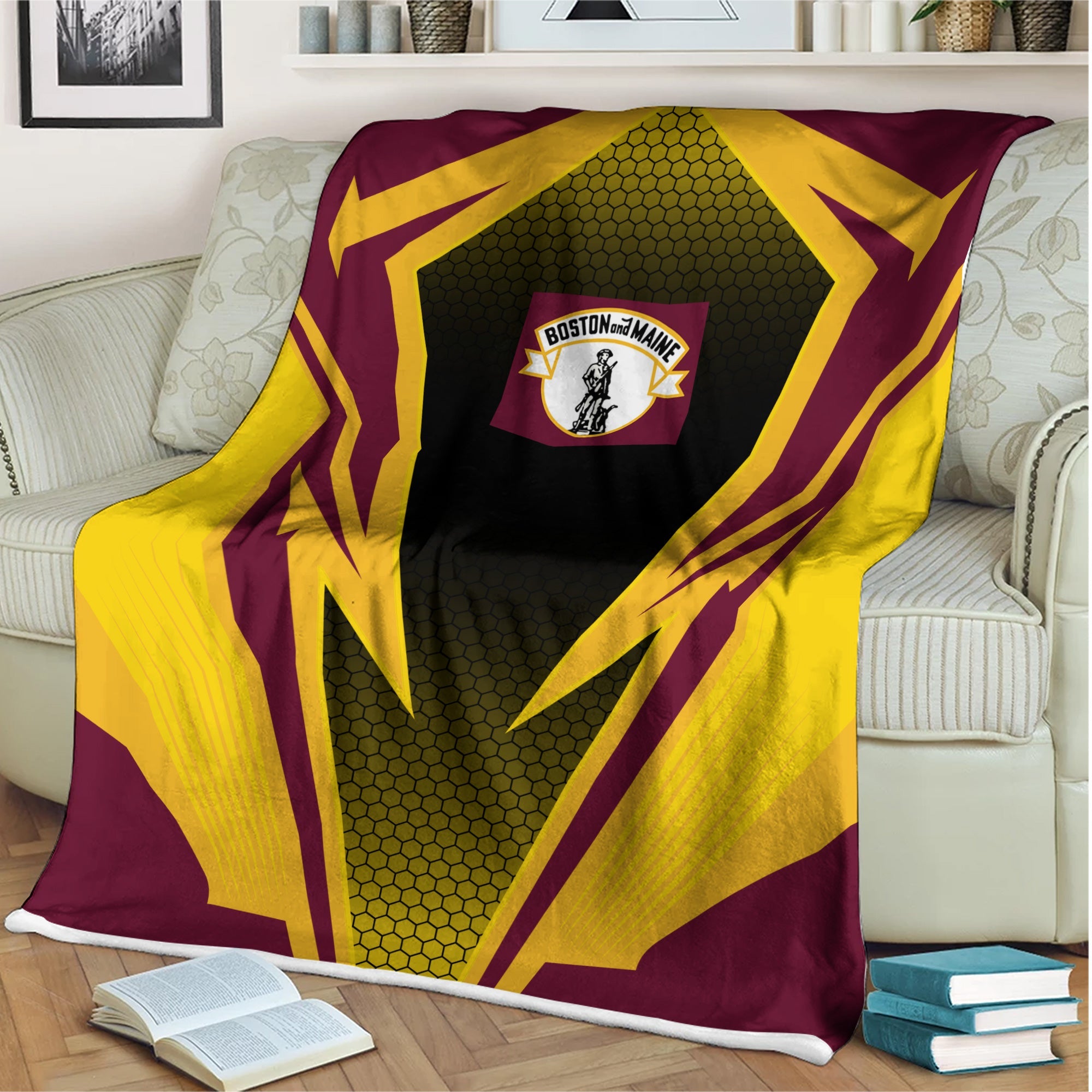 Railspirit Boston and Maine Railroad Blanket Lightning Graphic Style Blanket Gift Idea For Train Lover