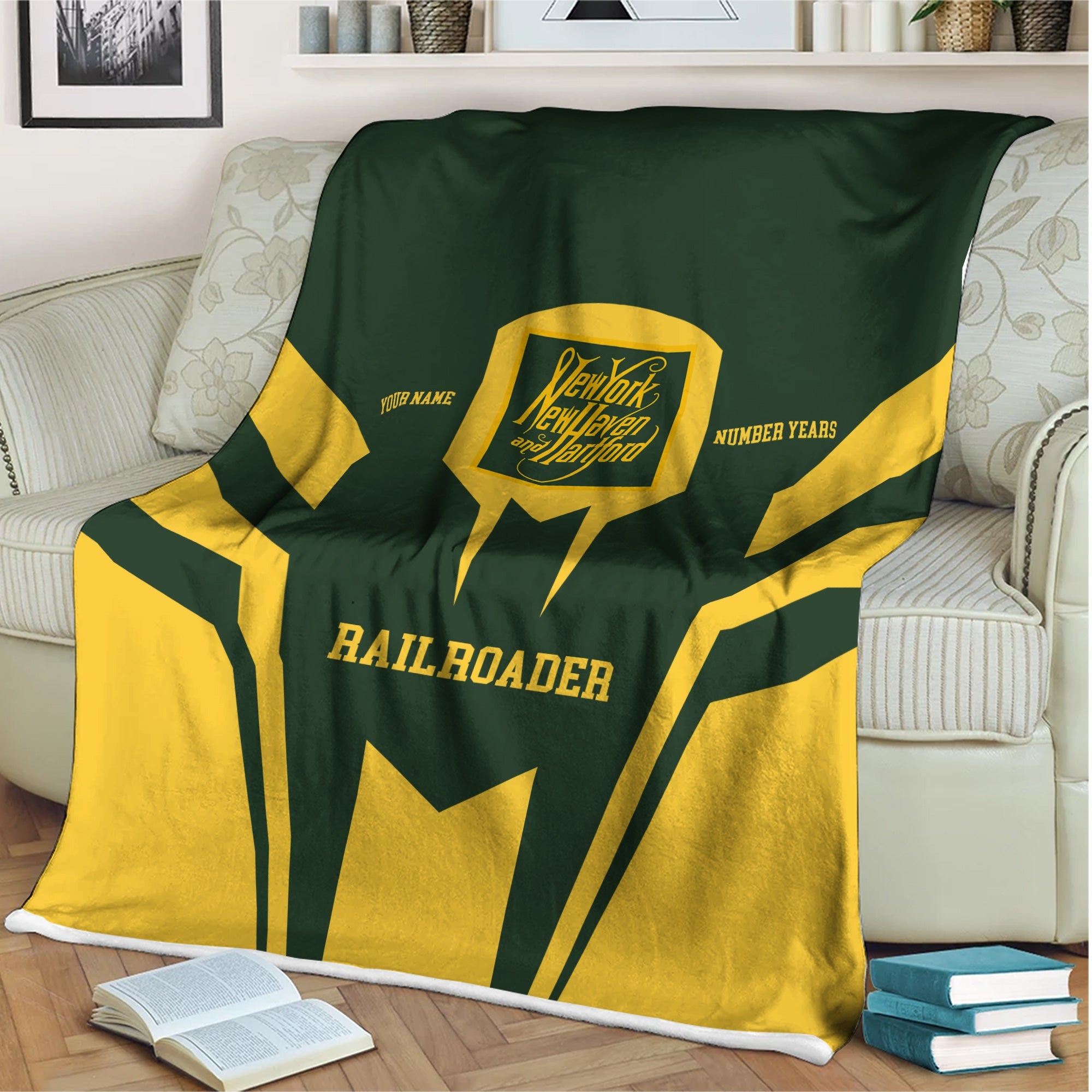 Railspirit Personalized New York, New Haven and Hartford Railroad Blanket Custom Year Railroader New Haven Railroad Gift Idea For Train Lover