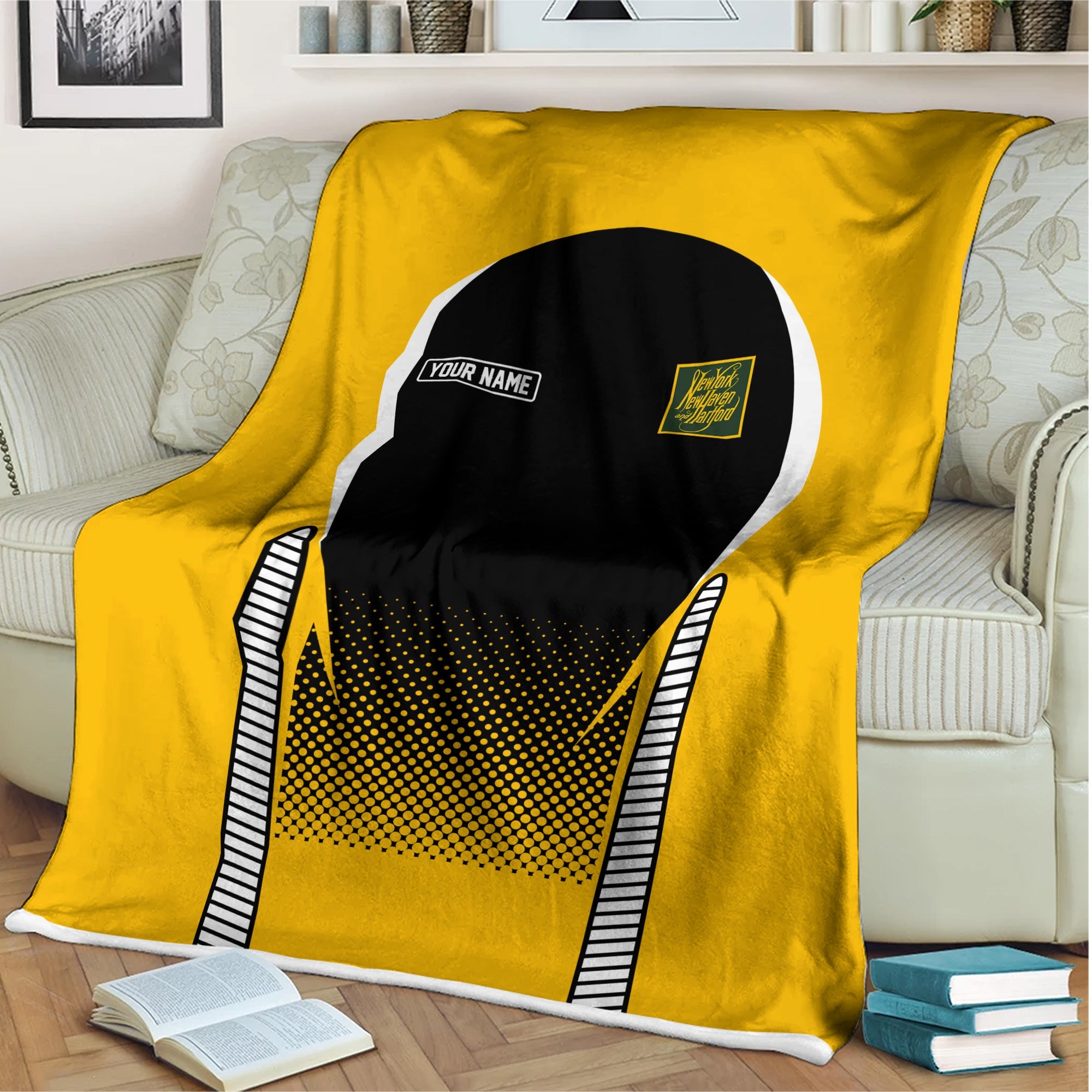 Railspirit Personalized New York, New Haven and Hartford Railroad Blanket New Haven Railroad Train Blanket Gift Idea For Train Lover