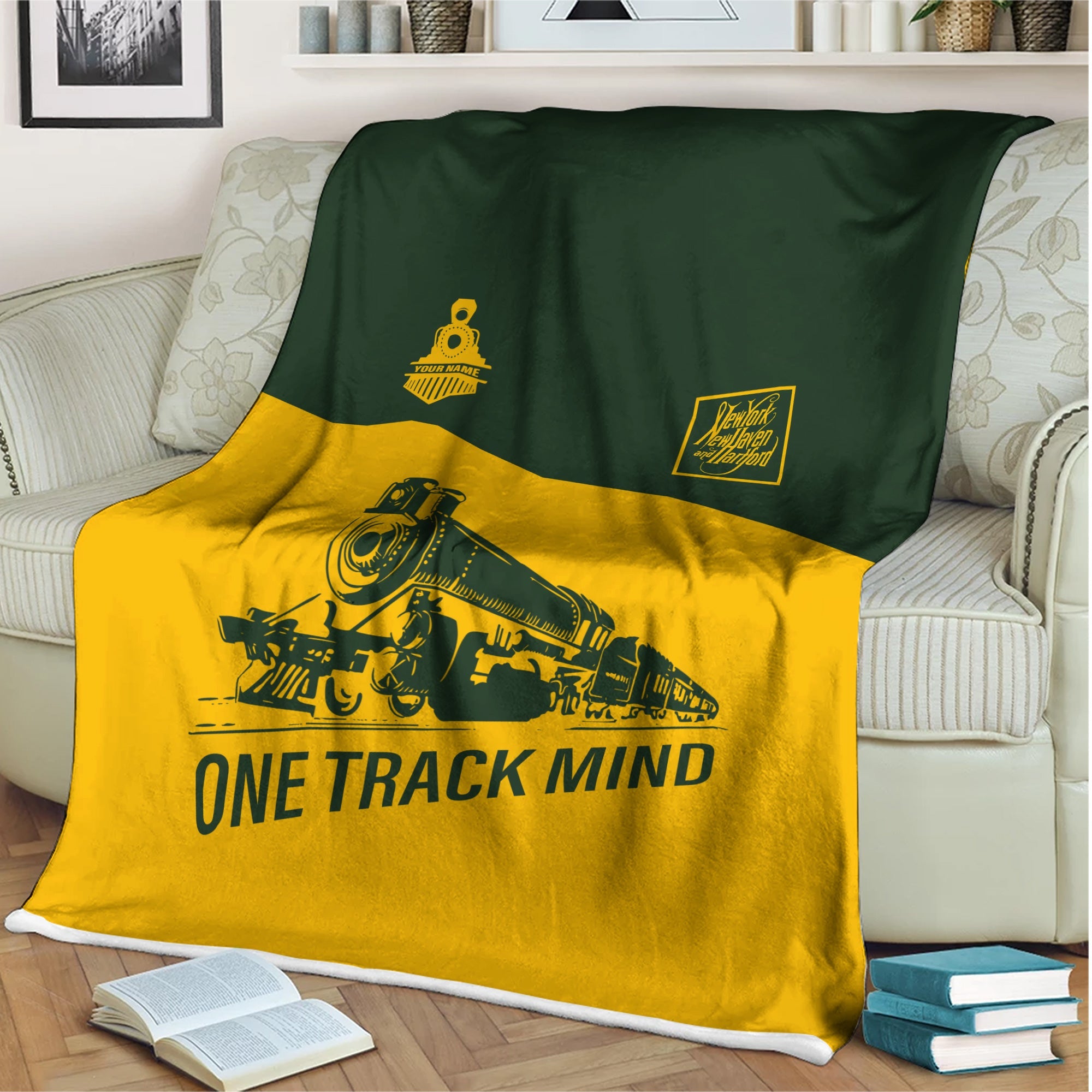 Railspirit Personalized New York, New Haven and Hartford Railroad Blanket One Track Mind New Haven Railroad Train Blanket Gift Idea For Train Lover