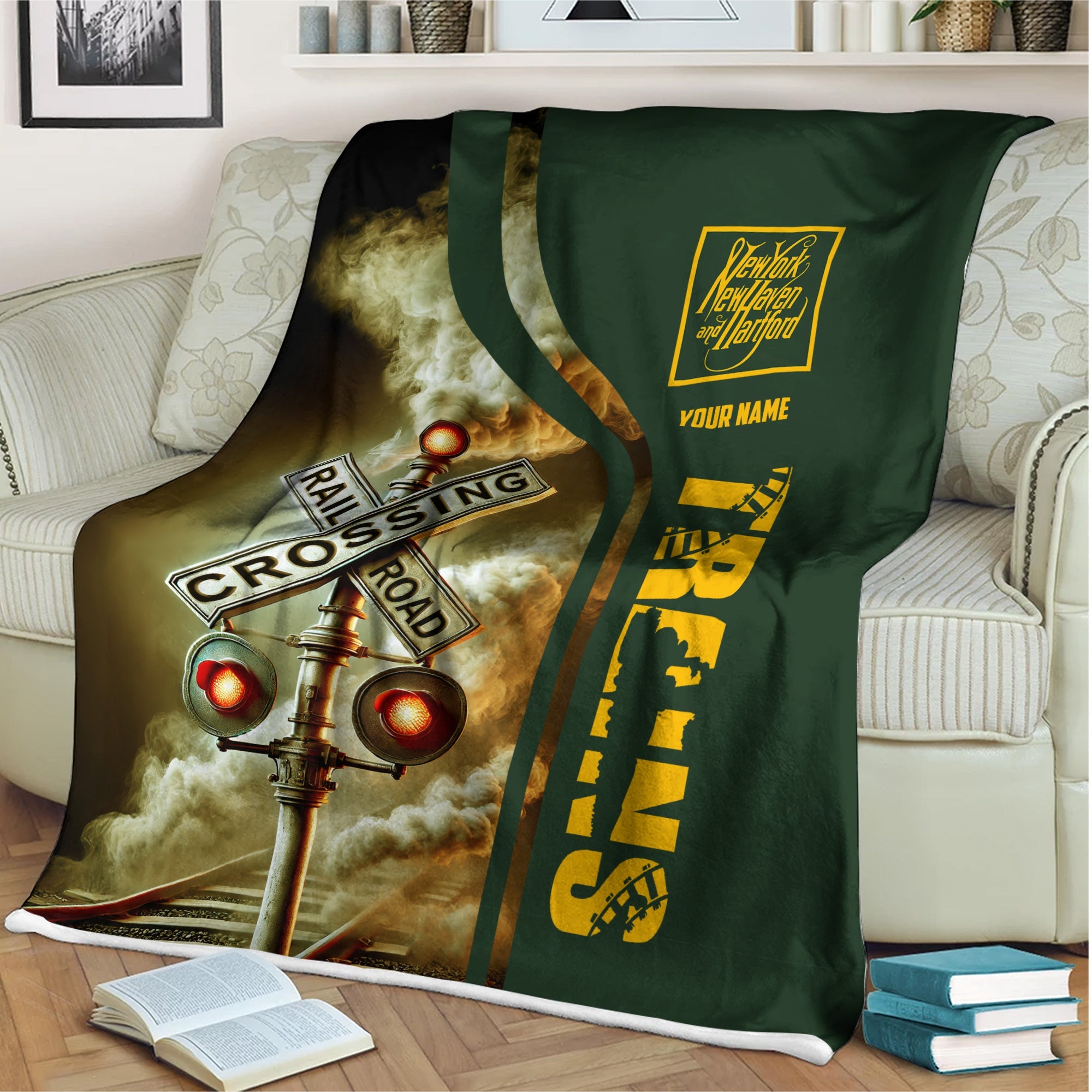 Railspirit Personalized New York, New Haven and Hartford Railroad Blanket Railroad Crossing Sign New Haven Railroad Blanket All Over Print