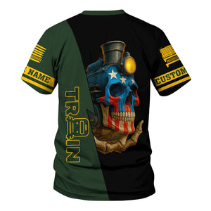 Railspirit Personalized New York, New Haven and Hartford Railroad T-Shirt Train Skull American Flag New Haven Railroad Shirt All Over Print