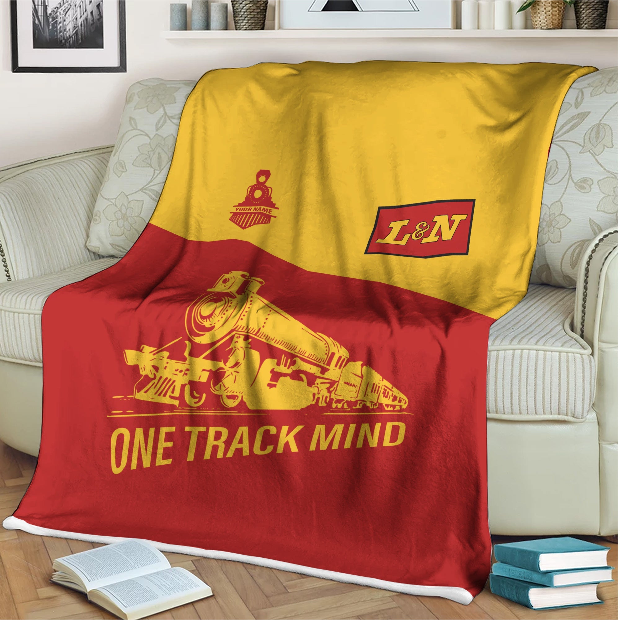 Railspirit Personalized Louisville and Nashville Railroad Blanket One Track Mind L&N Train Blanket Gift Idea For Train Lover