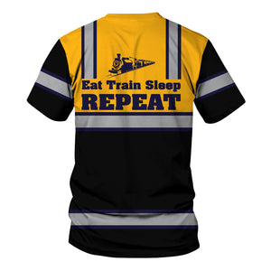 Railspirit Custom Name Chesapeake and Ohio Railway T Shirt Eat Train Sleep Repeat C&O Printed Train Shirt
