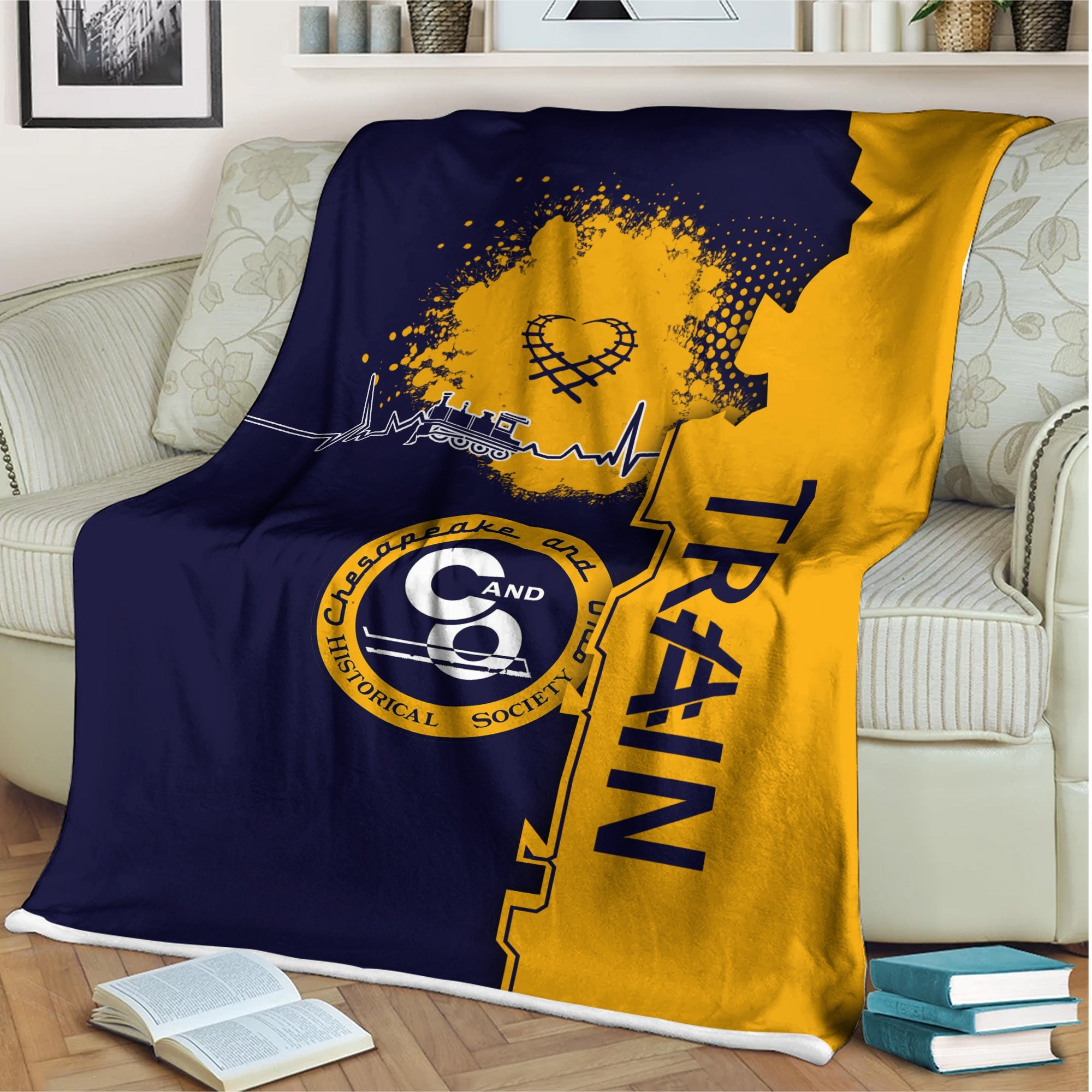 Railspirit Chesapeake and Ohio Railway Blanket Engine Heartbeat and Track Love Style C&O Blanket Gift Idea For Train Lovers
