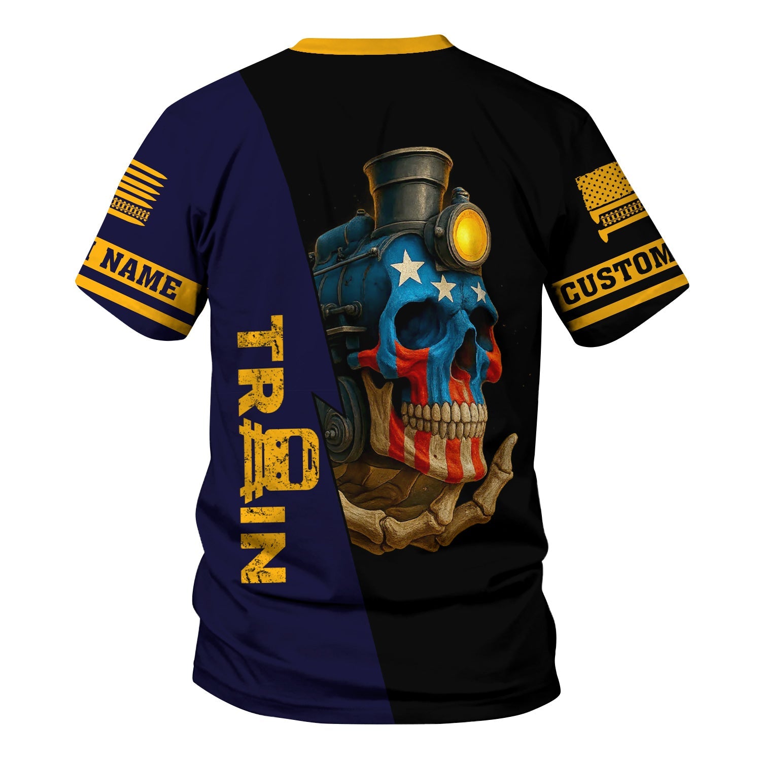 Railspirit Personalized Chesapeake and Ohio Railway T-Shirt Train Skull American Flag C&O Shirt All Over Print