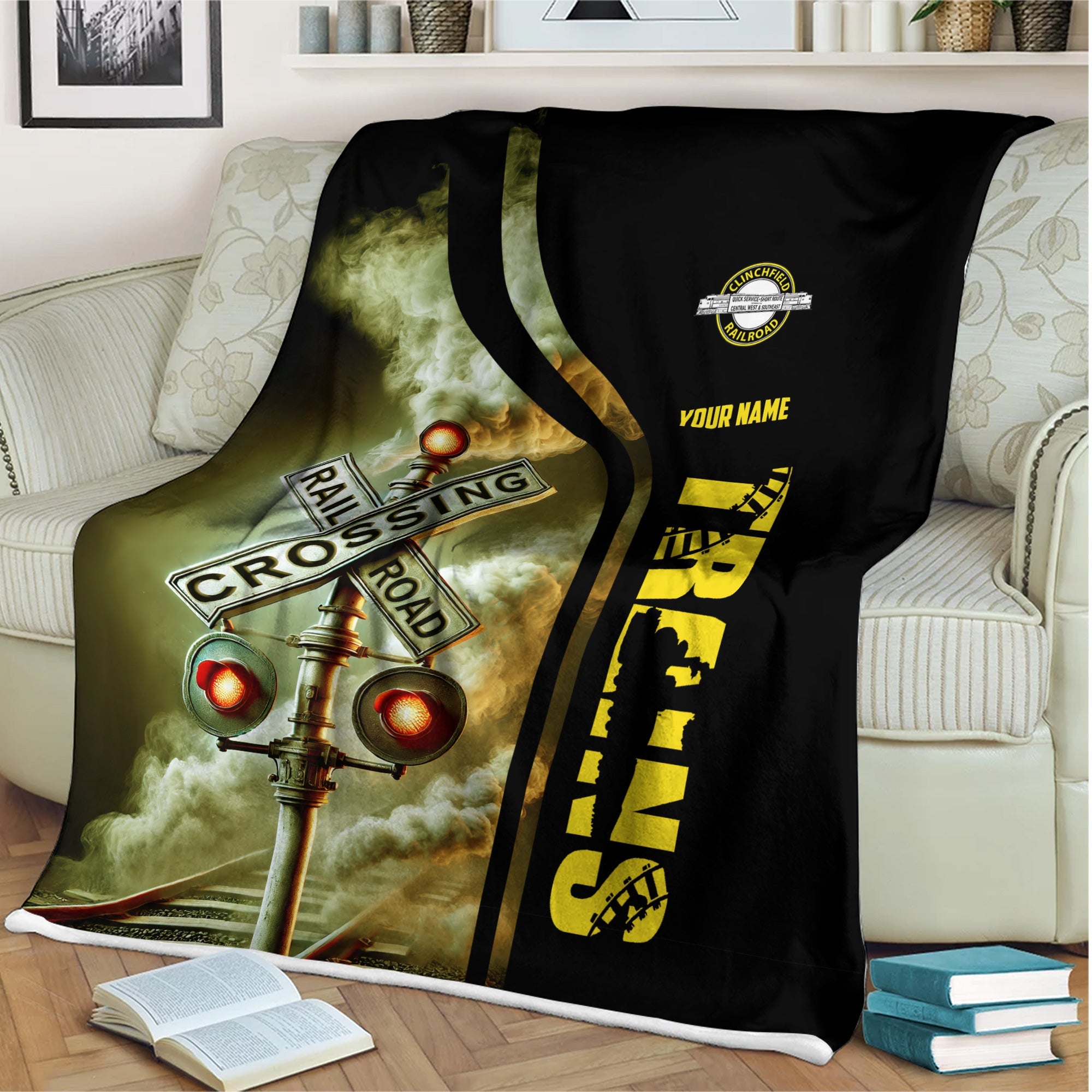 Railspirit Personalized Clinchfield Railroad Blanket Railroad Crossing Sign Blanket All Over Print