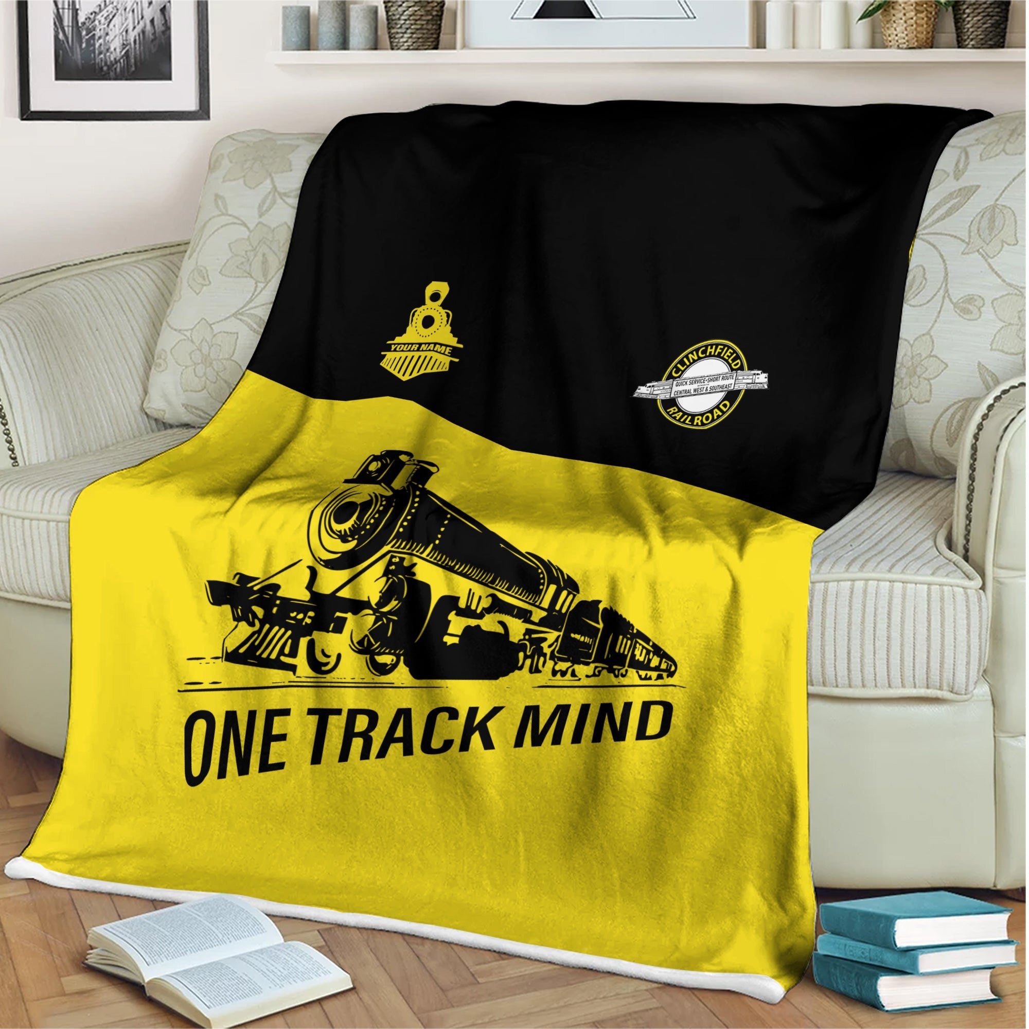 Railspirit Personalized Clinchfield Railroad Blanket One Track Mind Train Blanket Gift Idea For Train Lover