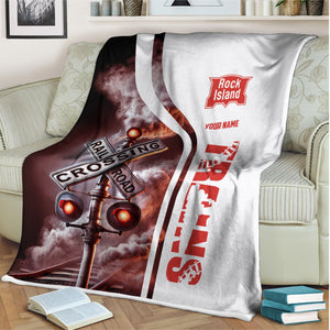 Railspirit Personalized Chicago, Rock Island and Pacific Railroad Blanket Railroad Crossing Sign Rock Island Railroad Blanket All Over Print