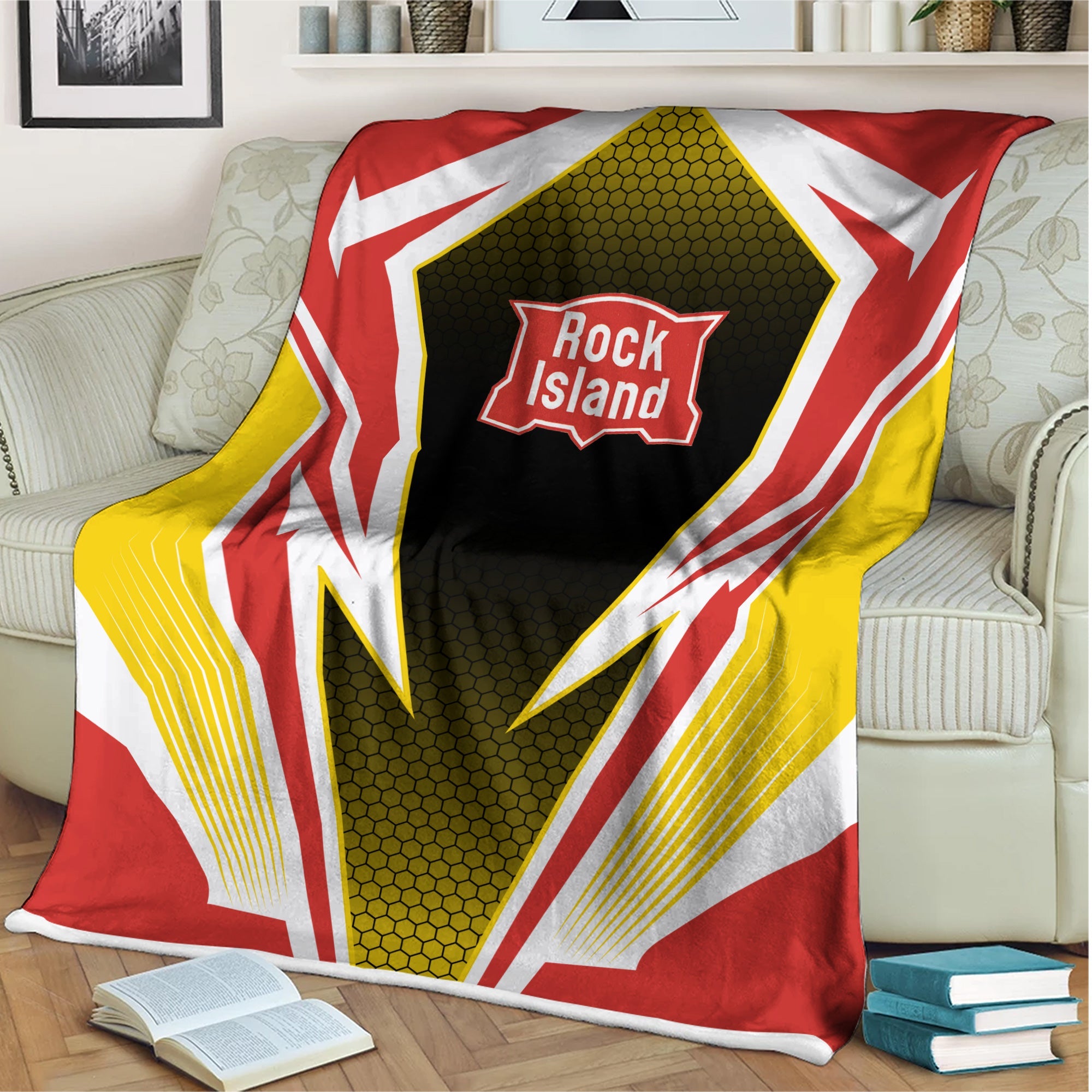 Railspirit Chicago, Rock Island and Pacific Railroad Blanket Lightning Graphic Style Rock Island Railroad Blanket Gift Idea For Train Lover