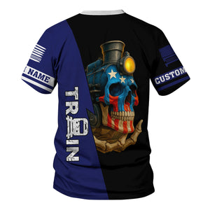 Railspirit Personalized B&O Great States Railroad T-Shirt Train Skull American Flag Shirt All Over Print